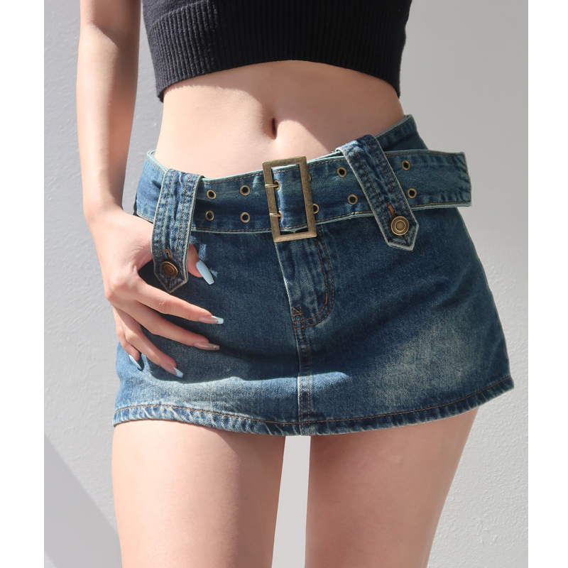 Vintage High-Waisted Denim Skirt Shorts for Women, Body-Hugging Ultra-Short Hot Pants, Anti-Exposure Mini Skirt, Summer Fashion