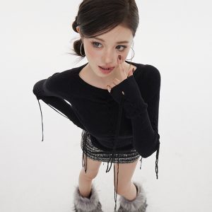 Vintage-Inspired Beaded Mini Skirt for Women - Handmade Autumn Winter Half Skirt with Built-in Safety Shorts