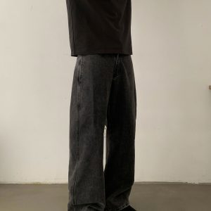 Vintage-Inspired Faded Black Loose Fit Jeans for Men and Women - Trendy Unisex Long Pants with Clean Design