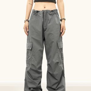 Vintage-Inspired Floor-Length Parachute Cargo Pants for Men and Women, Wrinkled Casual Straight Style, Y2K and Retro Fashion
