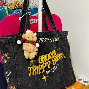 Vintage-Inspired Large Capacity Denim Women's Bag - Retro Commuter Style, Japanese Design, Trendy for Students and Daily Use