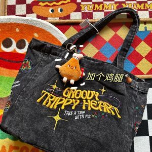 Vintage-Inspired Large Capacity Denim Women's Bag - Retro Commuter Style, Japanese Design, Trendy for Students and Daily Use