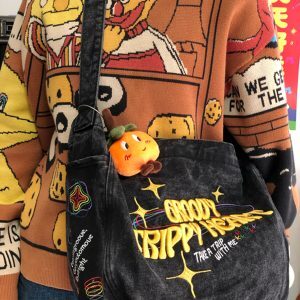Vintage-Inspired Large Capacity Denim Women's Bag - Retro Commuter Style, Japanese Design, Trendy for Students and Daily Use