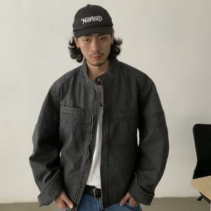 Vintage-Inspired Unisex Denim Jacket - Clean Fit, Casual Loose Design, Short Wide Collar, American Retro Style