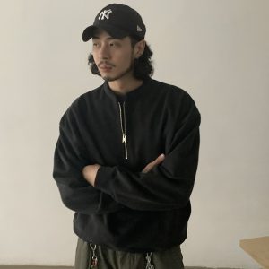 Vintage-Inspired Unisex Loose Boxy Half-Zip Sweatshirt, Casual Round Neck Pullover Jacket, 90s Trendy Style