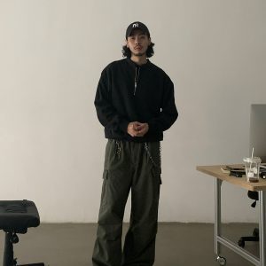 Vintage-Inspired Unisex Loose Boxy Half-Zip Sweatshirt, Casual Round Neck Pullover Jacket, 90s Trendy Style