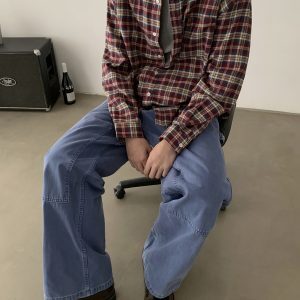 Vintage-Inspired Unisex Loose Plaid Long Sleeve Shirt - Versatile Commuter Jacket for Trendy 90s Style Looks