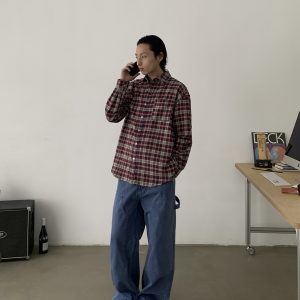 Vintage-Inspired Unisex Loose Plaid Long Sleeve Shirt - Versatile Commuter Jacket for Trendy 90s Style Looks