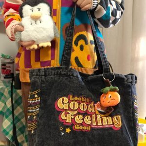 Vintage Korean-Style Denim Shoulder Bag - Retro Large Capacity Commuter Tote for Spring/Summer Students