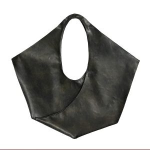 Vintage Leather Irregular Structure Zipper Tote Bag - Stylish Travel Bag with Unique Design for a Chic Look