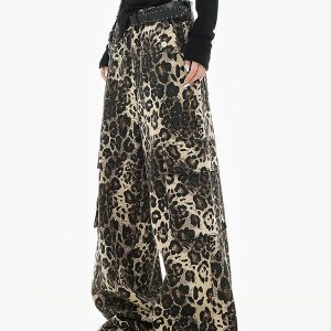 Vintage Leopard Print Straight Leg Jeans for Women - Early Autumn American Style Hip Hop Dance Pants
