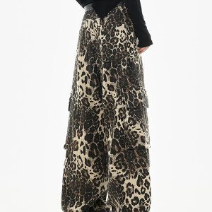Vintage Leopard Print Straight Leg Jeans for Women - Early Autumn American Style Hip Hop Dance Pants