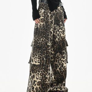 Vintage Leopard Print Straight Leg Jeans for Women - Early Autumn American Style Hip Hop Dance Pants