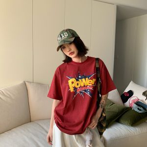 Vintage Letter Print Round Neck T-Shirt for Men and Women - Casual Loose Fit Street Style Short Sleeve Top