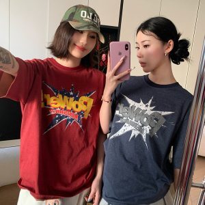 Vintage Letter Print Round Neck T-Shirt for Men and Women - Casual Loose Fit Street Style Short Sleeve Top