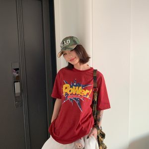 Vintage Letter Print Round Neck T-Shirt for Men and Women - Casual Loose Fit Street Style Short Sleeve Top
