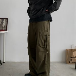 Vintage Loose-Fit Streetwear Cargo Pants for Men - Japanese Straight-Leg American Work Style, Casual 90s Vibe