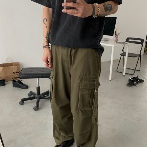 Vintage Loose-Fit Streetwear Cargo Pants for Men - Japanese Straight-Leg American Work Style, Casual 90s Vibe