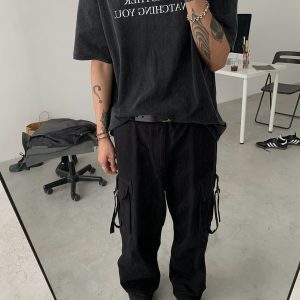 Vintage Loose-Fit Streetwear Cargo Pants for Men - Japanese Straight-Leg American Work Style, Casual 90s Vibe