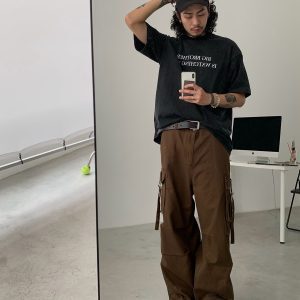 Vintage Loose-Fit Streetwear Cargo Pants for Men - Japanese Straight-Leg American Work Style, Casual 90s Vibe