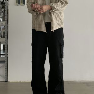 Vintage Loose Straight Work Pants for Men and Women - Retro Multi-Pocket Casual Trousers in Washed Look, Trendy 90s Style