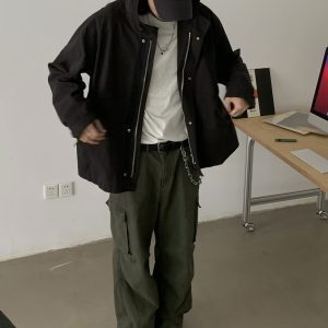 Vintage Loose Straight Work Pants for Men and Women - Retro Multi-Pocket Casual Trousers in Washed Look, Trendy 90s Style