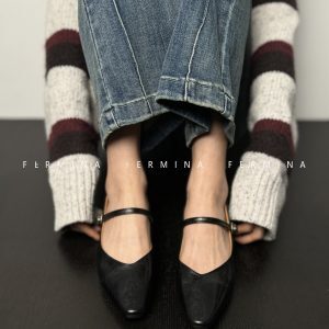 Vintage Low-Cut One-Strap Mary Jane Shoes for Women - Chunky Heel Small Leather Spring 2024 Footwear