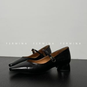 Vintage Low-Cut One-Strap Mary Jane Shoes for Women - Chunky Heel Small Leather Spring 2024 Footwear