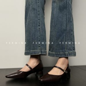 Vintage Low-Cut One-Strap Mary Jane Shoes for Women - Chunky Heel Small Leather Spring 2024 Footwear