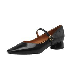 Vintage Low-Cut One-Strap Mary Jane Shoes for Women - Chunky Heel Small Leather Spring 2024 Footwear