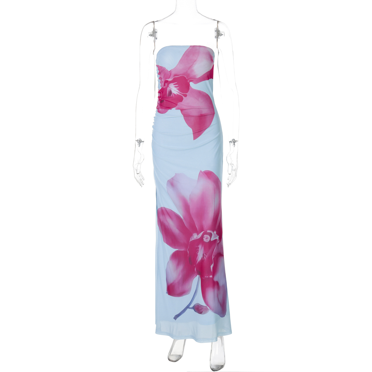Vintage One-Shoulder Strapless Dress, Breathable Mesh, Elastic Pleated High Waist, Fitted Long Skirt, Y2K Style, Summer Fashion