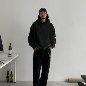 Vintage Oversized Washed Distressed Drop-Shoulder Hooded Sweatshirt for Men - Trendy American Style