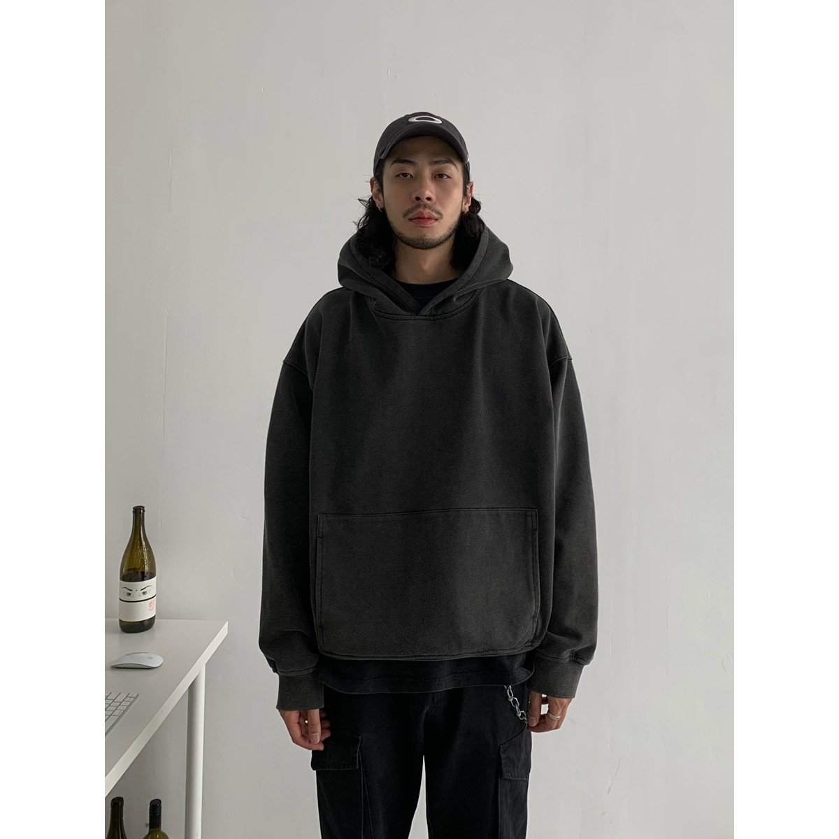 Vintage Oversized Washed Distressed Drop-Shoulder Hooded Sweatshirt for Men - Trendy American Style