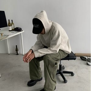 Vintage Oversized Washed Distressed Drop-Shoulder Hooded Sweatshirt for Men - Trendy American Style