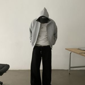 Vintage Oversized Zipper Fleece Hoodie Sweatshirt for Unisex Streetwear - American Style Cleanfit Jacket