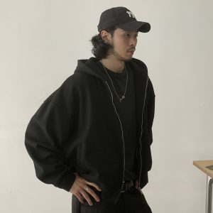 Vintage Oversized Zipper Fleece Hoodie Sweatshirt for Unisex Streetwear - American Style Cleanfit Jacket