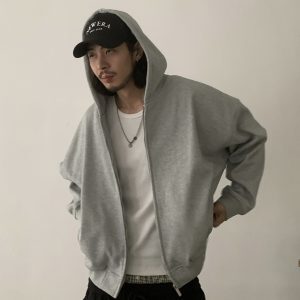 Vintage Oversized Zipper Fleece Hoodie Sweatshirt for Unisex Streetwear - American Style Cleanfit Jacket