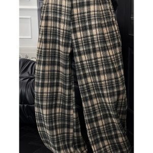 Vintage Plaid Casual Pants for Men - 2024 Autumn Winter Thick Loose Straight Wide-Leg Trousers, Versatile Y2K Style