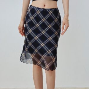 Vintage Plaid Midi Skirt for Women, Retro Slim Fit A-Line, Lined, Casual Summer Skirt, 90s Inspired Fashion for Vacation