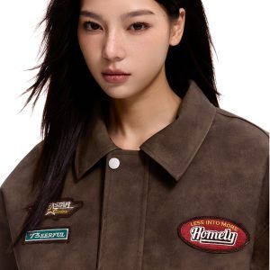 Vintage PU Leather Biker Jacket for Men and Women, Loose Fit Trendy Flight Jacket, Retro 90s Style