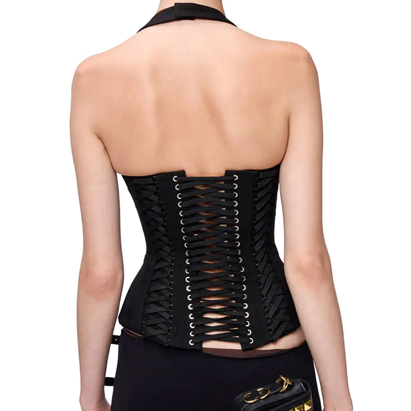 Vintage Red Heavy-Duty Halter Top - Jennie Style Cross-Tie Slim-Fit Zipper Camisole for Versatile Y2K Fashion