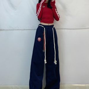 Vintage Red Long-Sleeve Cropped T-Shirt for Women - Spicy Girl Dancing American Hip-Hop Jazz Style, Trendy Y2K Fashion Top