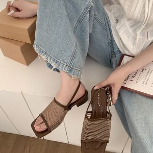 Vintage Roman Sandals for Women, One-Strap Square Toe, 2025 Summer Style, Perfect for Skirts, Chic and Elegant Footwear