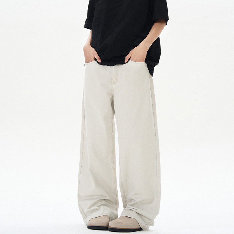 Vintage Stone-Washed Casual Straight-Leg Jeans for Men and Women - Four-Season Loose Fit Solid Color Pants