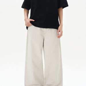 Vintage Stone-Washed Casual Straight-Leg Jeans for Men and Women - Four-Season Loose Fit Solid Color Pants