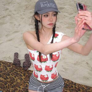 Vintage Striped Slim Fit Drawstring Elastic Waist Shorts - American Home Wear for Trendy Girls
