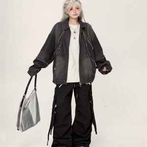 Vintage Tie-Dye Oversized Distressed Patchwork Denim Jacket for Women - Versatile Spring Autumn Outerwear with a High-End Feel