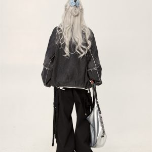 Vintage Tie-Dye Oversized Distressed Patchwork Denim Jacket for Women - Versatile Spring Autumn Outerwear with a High-End Feel