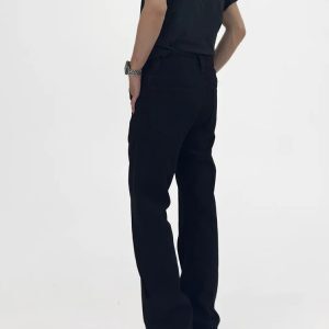 Vintage Vibe Black Micro Flare Jeans for Men, Deconstructed Slim Fit Long Pants, Trendy 90s Style