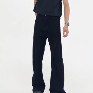Vintage Vibe Black Micro Flare Jeans for Men, Deconstructed Slim Fit Long Pants, Trendy 90s Style